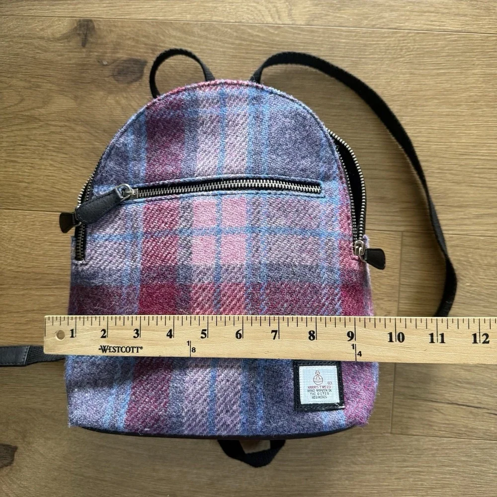 Harris Tweed & PU Leather Ladies Backpack Pastel Pink Blue Purple Tartan Check